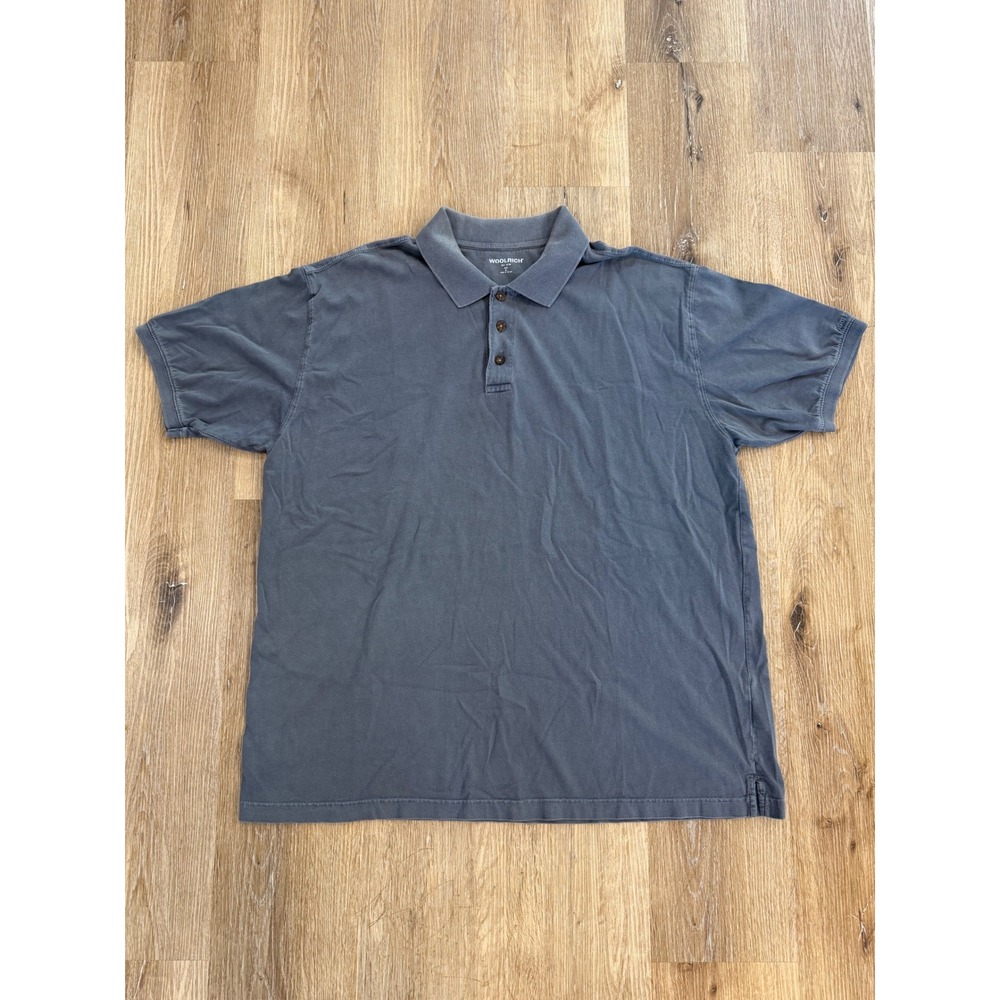 Woolrich Polo Shirt Mens XL Gray Blue Short Sleeve Garment Dyed Cotton